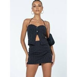 PRINCESS POLLY Luca Pin Stripe 2 Pc SET Crop Top Mini Skirt Size 2 MOB MISTRESS